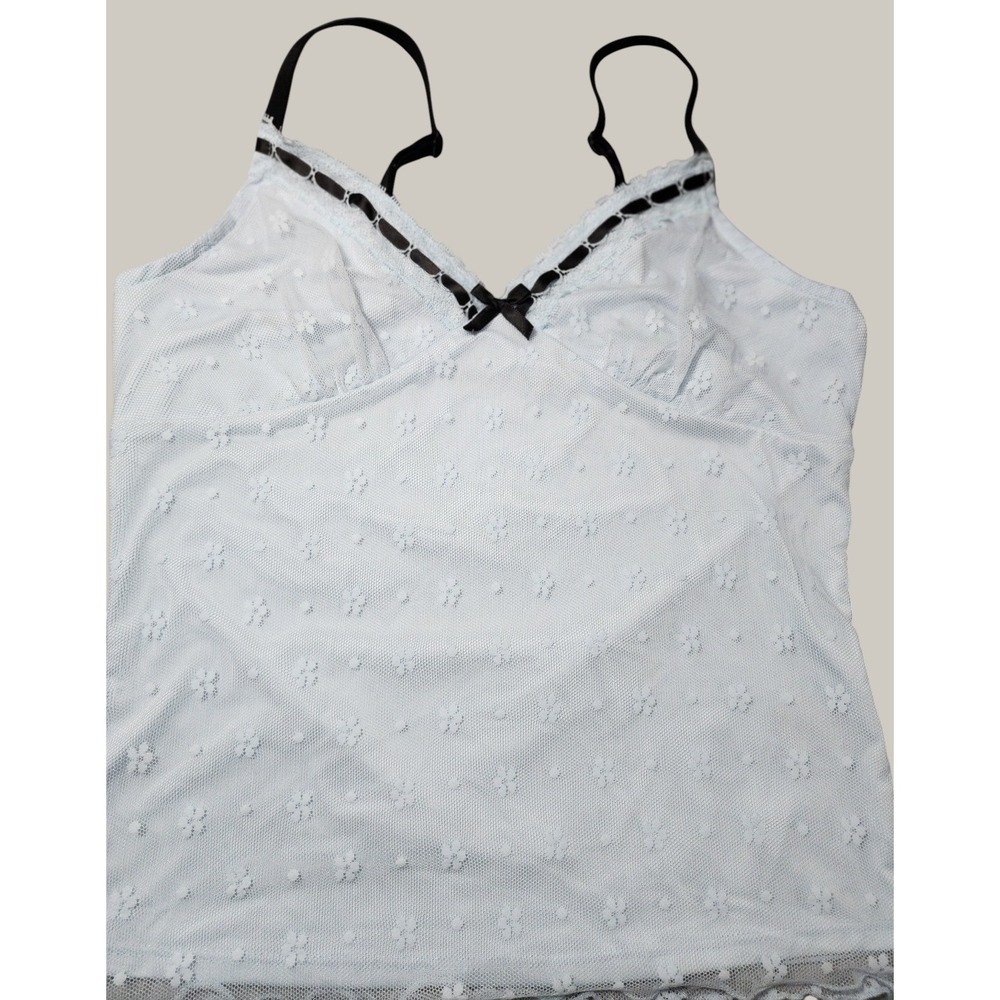 Madden Girl Light Blue Floral Lace Mesh Cami Top‎ Bow Trim Sz M Fairy Princess